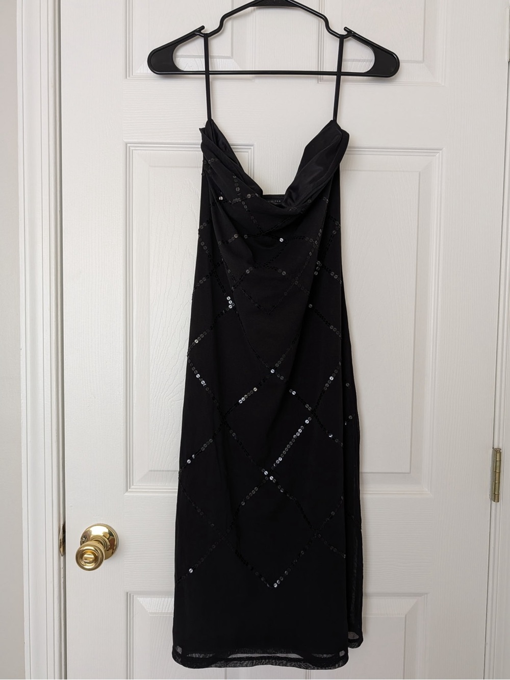 The Limited Black Sequin Cowl-Neck Midi Dress